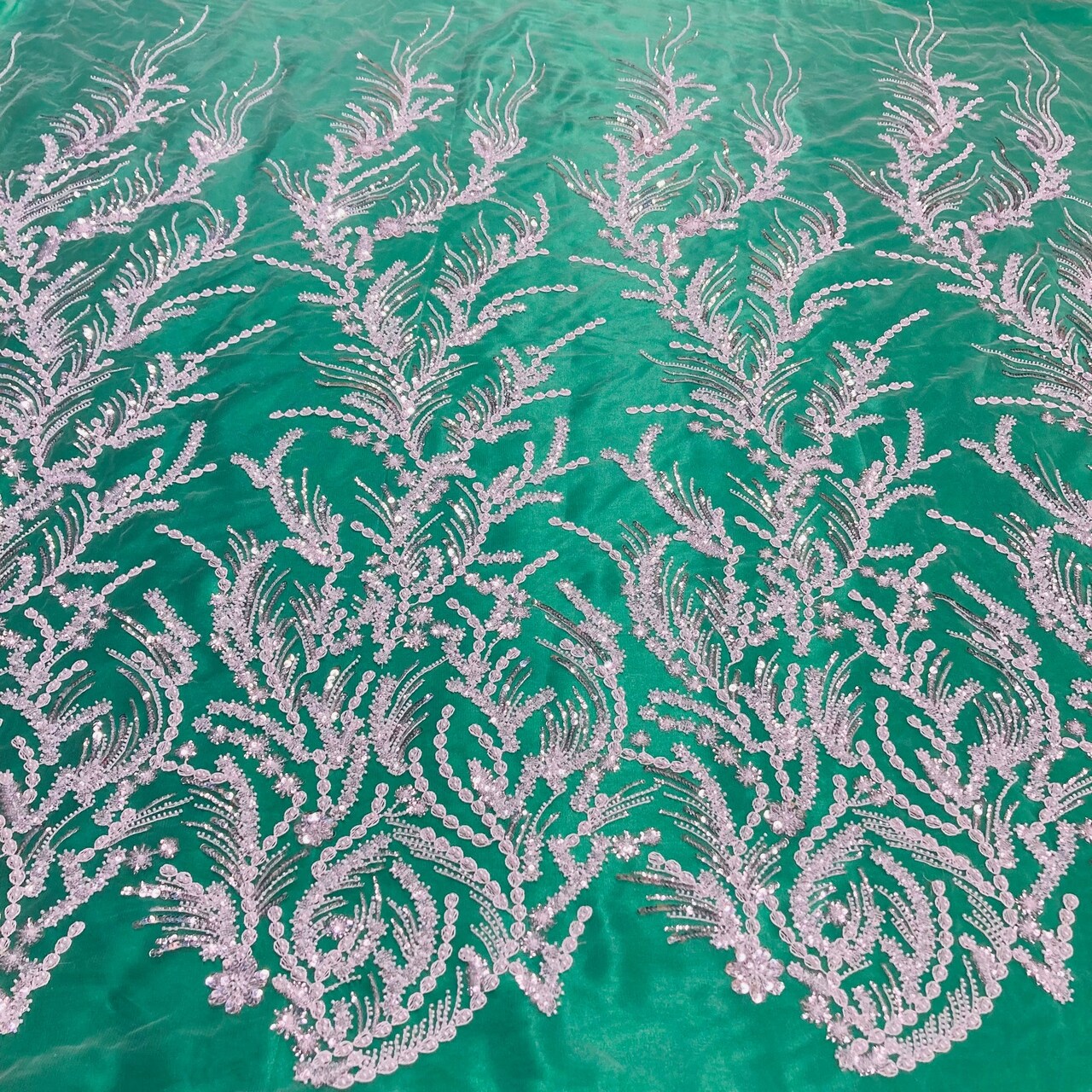 1 Yard Luxury Beaded Lace Fabric Embroidered on Polyester Net Mesh Width 51 Inches